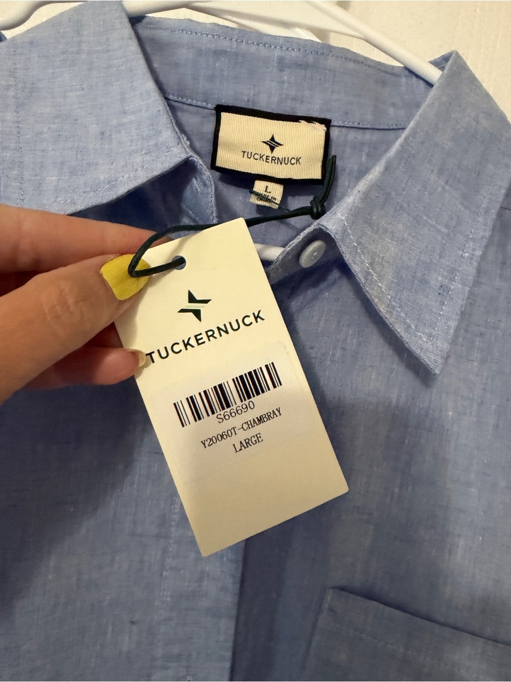 Tuckernuck Light Blue Chambray Ruffle-Hem Shirt Dress. NWT large - Picture 2 of 5